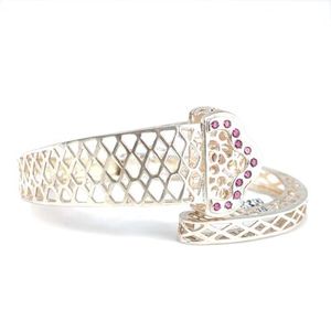 925 Sterling Silver Openwork <b>Bracelet</b> with Pink Stone Rhodium Plated Heart and Flower Motif Diamond Pearl White Gold Jewelry - Product Image 2