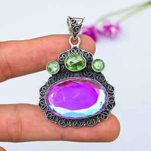 Pink Mystic Topaz Pendant 925 Sterling Silver Handmade Gemstone Necklace Jewelry <b>Gift</b> For Best <b>Friend</b> Women - Product Image 1