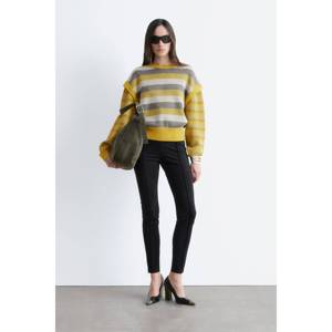 Pull rayé pour femme avec broderie et empiècements froncés, design imprimé respirant et décontracté pour le printemps, l'automne et l'hiver - Product Image 1
