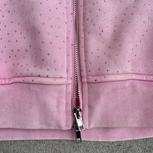 ชุดกีฬาสตรีทแวร์ประดับพลอยเทียมมีซิปเต็มตัวชุดวอร์มกางเกงสเวตเตอร์ปักลายเปลวไฟสีจางพร้อมฮู้ด - Product Image 5