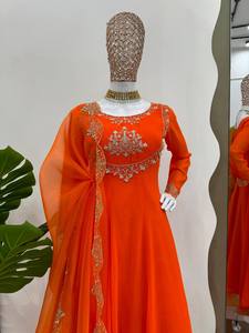 ผ้าจอร์เจียเจ็ตเทียมสำหรับนักออกแบบล่าสุดชุดงานพิมพ์ลาย anrkali kurti - Product Image 5