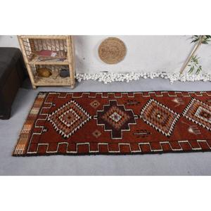 พรมเฮอร์กีตุรกี ขนาด 3.2x11.5 ฟุต สีแดงส้มไล่เฉด ทำจากขนสัตว์ วินเทจ - Product Image 5