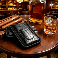 Étui à cigares de voyage imperméable à surface lisse personnalisé JH, étui à cigares en cuir avec accessoires couteau coupe-cigares