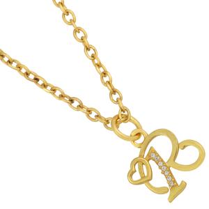 925 plata esterlina 'R' inicial colgante encanto chapado en oro blanco CZ collar de mujer - Product Image 1