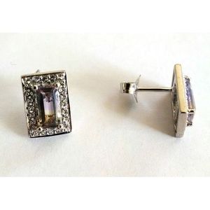 Ametrine White Topaz <b>Stud</b> Earrings Big Geometric Bezel Setting <b>Emerald</b> Cut Diamond Zinc Alloy Material - Product Image 1