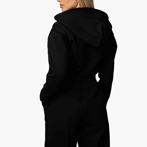 Sudadera con Capucha Negra, Manga Larga, Color Sólido, Cierre Frontal con Cremallera, Corte Casual, Unisex, Invierno, Poliéster/Algodón, con Bolsillo - Product Image 2