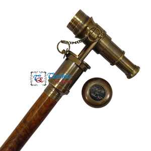 Canne de marche pliable en bois brun faite à la main avec poignée télescopique plaquée laiton de haute qualité, style antique, cadeau idéal pour les personnes âgées - Product Image 2