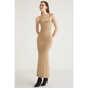 Robe longue moulante en satin pour femme ETHIQUET, bretelles spaghetti, col carré, sans manches, élégante, couleur unie, toutes saisons - Product Image 2