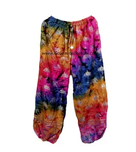 Elephant Tie-Dye Gold Print Harem Pant, Boho Hippie Elastic Waist Free Size Pant, Summer wear Trouser GC-AP-333