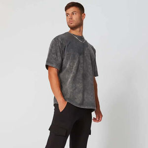 Venta al por mayor ácido lavado etiqueta personalizada camisetas hombres de talla grande Vintage Ringer camiseta en blanco peso pesado transpirable algodón hombres camisetas - Product Image 5