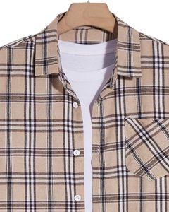 Camisa de Franela a Cuadros Beige Marrón para Hombre, Personalizada por el Fabricante, con Botones, Manga Larga, Informal, de Invierno, con Tela Suave y Cálida - Product Image 4