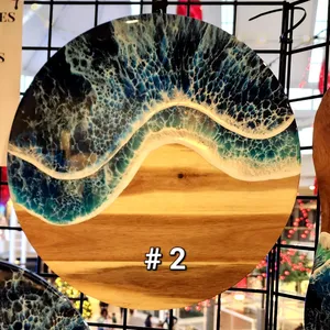 Dessous de verre en bois résine océan vague personnalisé fait à la main napperons design mignon pour la décoration intérieure cuisine Table porte-gobelet tapis en liège Mehak - Product Image 2