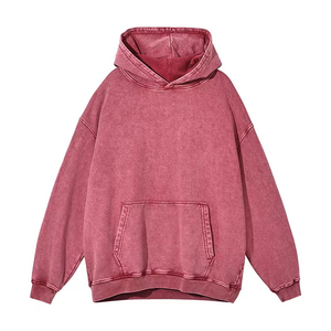 Vente en gros 400GSM Pull à capuche unisexe Stone Washed Thick Warm French Terry OEM Acid Washed Vintage Fleece Winter Embroidered - Product Image 2