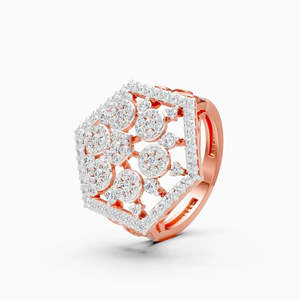 Bague de mariage hexagonale Regal avec diamant de laboratoire de 0,85 ct |   En or jaune, blanc et rose 9 carats - Product Image 2