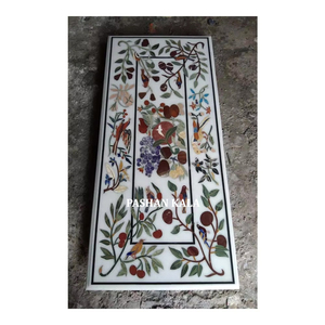 Table à manger rectangulaire en marbre blanc pur, design incroyable, fabrication artisanale avec finition fine, design floral incrusté - Product Image 1