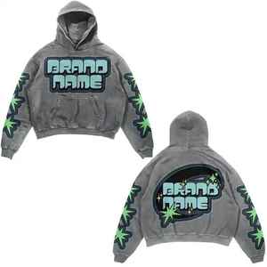 Sweat à capuche personnalisé épais et vieilli avec patch brodé, délavé à l'acide, 100 % coton, coupe classique pour homme, hiver - Product Image 1