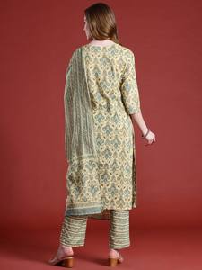 Conjunto de Kurta de algodón estampado con motivos étnicos para mujer con detalle adornado Dupatta indio Pakistán Salwar kameez - Product Image 6