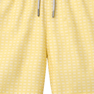 Shorts de Baño Reciclados para Hombre, Diseño a Cuadros Mini Amarillos, Secado Rápido, con Cintura Elástica, Cordón y Bolsillos - Product Image 6