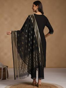 women ethnic black Regular <b>viscose</b> rayon Kurta with <b>Trousers</b> & With Dupatta indian pakistan salwar kameez - Product Image 3