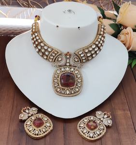 Premium Quality Moissanite Kundan Necklace <b>Set</b> With Fire Stone Luxury Necklace <b>Set</b> <b>Indian</b> Traditional <b>jewelry</b> With Earrings - Product Image 3