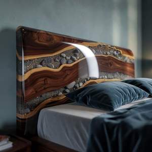 Cabecera de Cama de Madera y Resina Epoxi Hecha a Mano SACK |   Muebles de Dormitorio Modernos de Lujo, Resina Epoxi Personalizada, Madera de Río Artística, Amor y Calor - Product Image 1