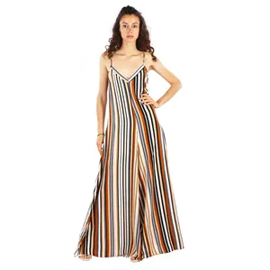Contemporary Chic V-Neck Wide-Leg jumpsuits with Modern Multicolored Stripes Viscose for any occasion size large