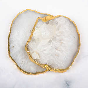Natural <b>White</b> Agate Polished <b>Coaster</b> With Gold Edge Electroplating Salt Slice Crystal Healing <b>Coasters</b> Love For Home Decoration - Product Image 4