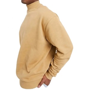 Sudadera de invierno de franela 2025 para hombre, cuello de tortuga de algodón pesado, diseño liso de gran tamaño con bordado personalizado de costilla gruesa - Product Image 1