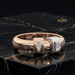 14K Gold Two Tone Geometric Moissanite Diamond <b>Ring</b> Modern Luxury Fine Jewelry <b>Ring</b> For Women - Product Image 4