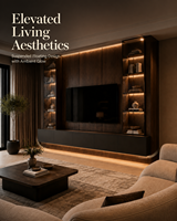 Meuble TV mural LED de luxe moderne KEJIA, centre de divertissement flottant avec vitrine en verre cannelé
