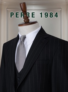 Costume d'affaires noir à fines rayures pour homme, double boutonnage, col mandarin, mélange viscose et polyester, grande taille, antistatique, anti-rétrécissement - Product Image 2