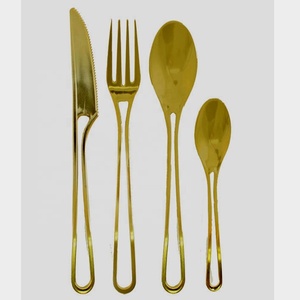 Wholesale Luxury Gold Hammered Handle Cutlery <b>Laser</b> Pattern Stainless Steel Cutlery Flatware Wedding Set - Product Image 2