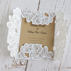 Invitations de <span class=keywords><strong>mariage</strong></span> de pays fleur carte découpée au laser impression personnalisée cartes de voeux d'anniversaire de douche nuptiale - Product Image 2