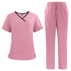 Cómodo transpirable Spandex mujeres de dos piezas de enfermería Scrubs Set logotipo personalizado Hospital Jogger uniformes al por mayor de lona - Product Image 6