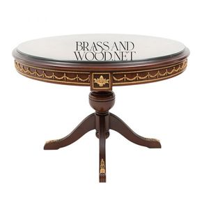 Mesa de Entrada Clásica de Lujo con Tapa de Cristal, Madera y Latón - Product Image 1