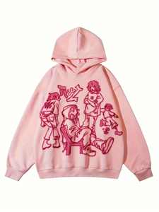 Sudadera con capucha de manga larga de algodón 100% para mujer con tops bordados con estampado de personajes simplistas para impresión personalizada - Product Image 6