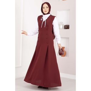 Elegante Conjunto de Dos Piezas Color Borgoña: Camisa Holgada de Crepé y Chaleco con Botones, Atuendo Casual - Product Image 3