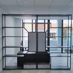 Rubberwood Shelving System with Powder-Coated Iron Frame (180x30x180cm)-KTB68078-Easy Standing Installation for Living Room - Product Image 5