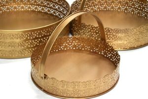 Gold Plating Metal Flower Holder Organizer Fruits Gift <b>Basket</b> <b>Vegetable</b> and Fruit Serving <b>Storage</b> <b>Baskets</b> Set of 3 - Product Image 3