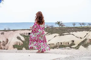 Elegante vestido largo con estampado floral bohemio para damas de verano algodón multicolor con media manga cintura natural lavable - Product Image 5