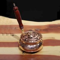 Brûleur d'encens turc traditionnel artisanal en cuivre classique Shark Anatolia, pour yoga, méditation, vapeur, objet spirituel, avec poignée en bois