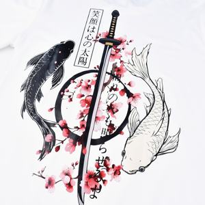 เสื้อยืดคุณภาพสูงขายส่ง ลายซากุระ ดาบญี่ปุ่น หยินหยาง ปลาคาร์ฟ  แบบยูนิเซ็กซ์ ผ้าโพลีเอสเตอร์ 100% สไตล์ลำลอง สตรีทแวร์ ขายส่งจำนวนมาก - Product Image 4