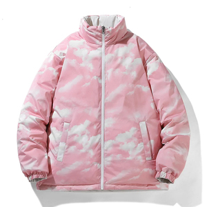 Chaqueta acolchada de calle para hombre con cuello levantado, correas estampadas y abrigos gruesos de burbujas, tela de lona - Product Image 1