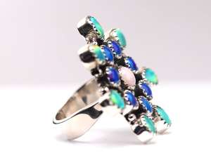 Sterling Silver Starburst Statement <b>Ring</b> Pink Green <b>Opal</b> Jewelry Artisan Southwestern One of a Kind Jewelry - Product Image 4
