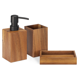 Juego de baño de madera de acacia, dispensador de jabón para baño, vaso de baño, accesorios para jabonera, juego de 5 piezas - Product Image 2