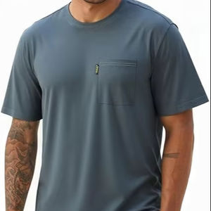Camisetas de cuello redondo holgadas informales unisex de algodón pesado con bolsillo de manga corta de gran tamaño para hombre - Product Image 1