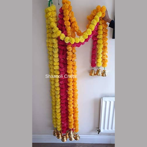 Decoración de boda india Guirnalda de caléndula artificial con campanas Cadena de flores artificiales Mehndi Haldi Decoración Guirnalda - Product Image 4