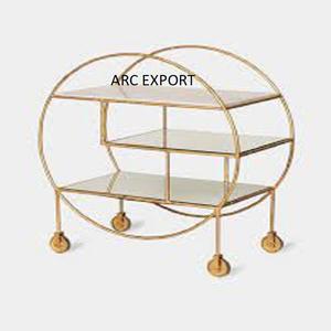 Design élégant 2 niveaux forme ronde cadre de couleur dorée couches blanches chariot de service pour restaurant et hôtel accessoires fournitures - Product Image 2