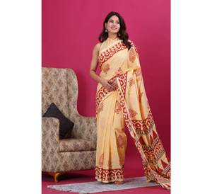 2025 nouvelle Collection main bloc imprimé coton Mulmul Saree attaché Blouse doux indien pakistanais Culture femmes fêtes d'été - Product Image 3