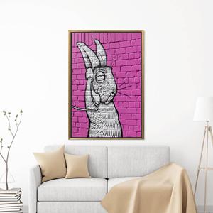 Toile imprimée moderne avec motif de lapin sur téléphone - Décoration élégante pour la maison, toile encadrée dorée - Product Image 1